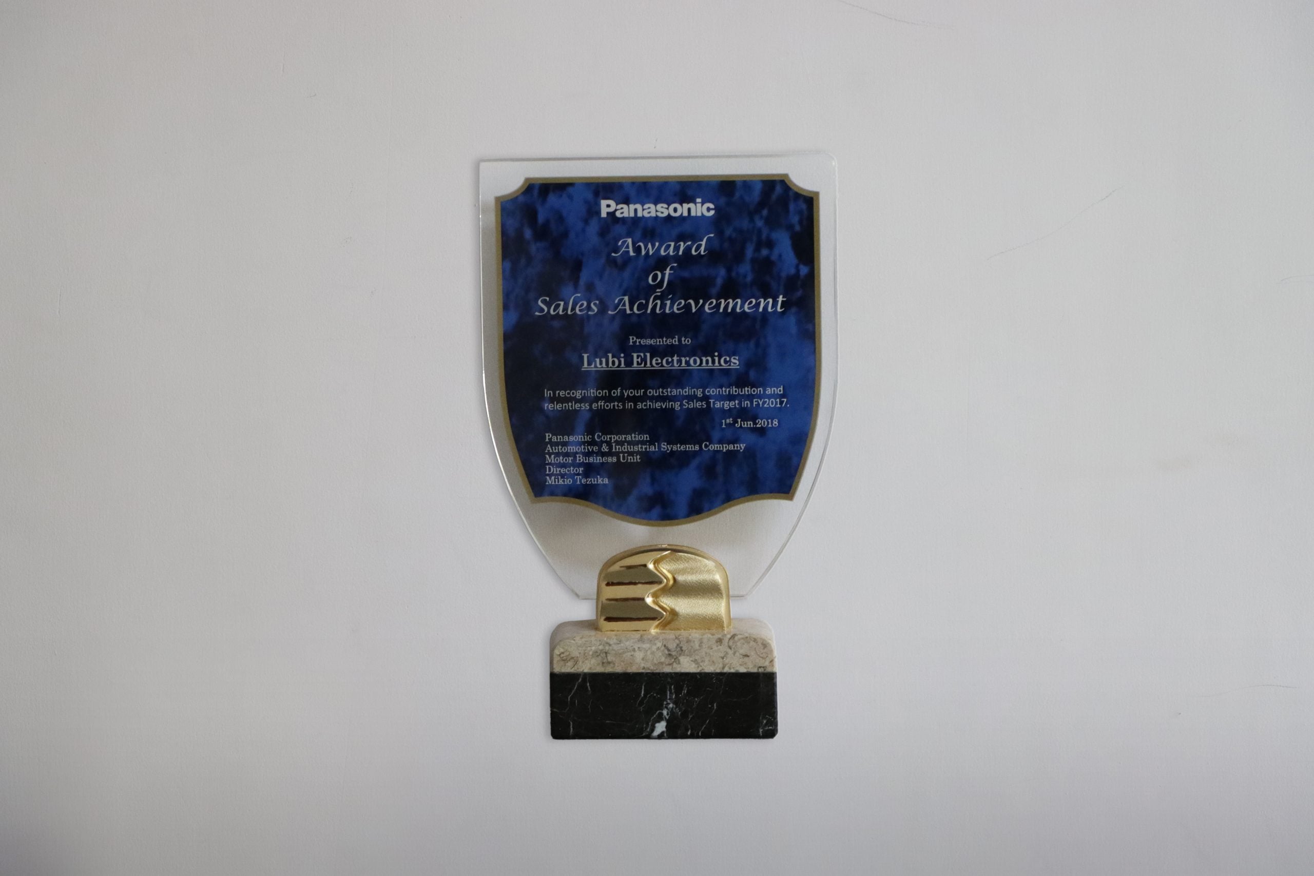 Sales Achievement Award from Panasonic