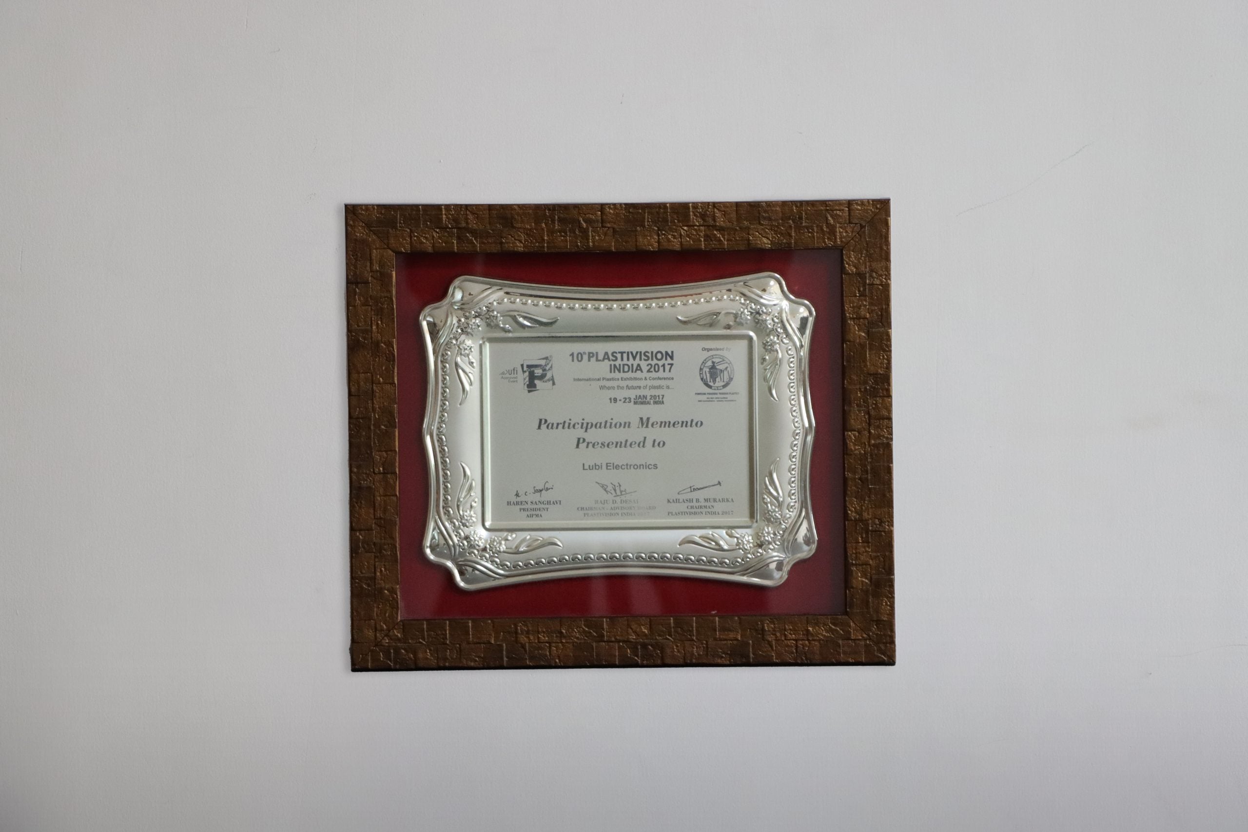 Participation Certificate from Plastvision India 2017